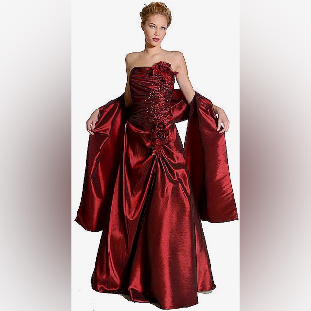 Burgundy two piece ball gown, 4